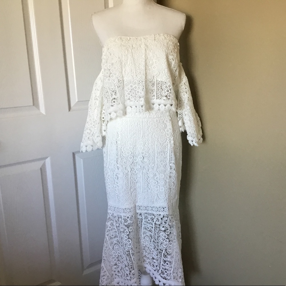 White Lace Trumpet Skirt Set - Picture 4 of 6